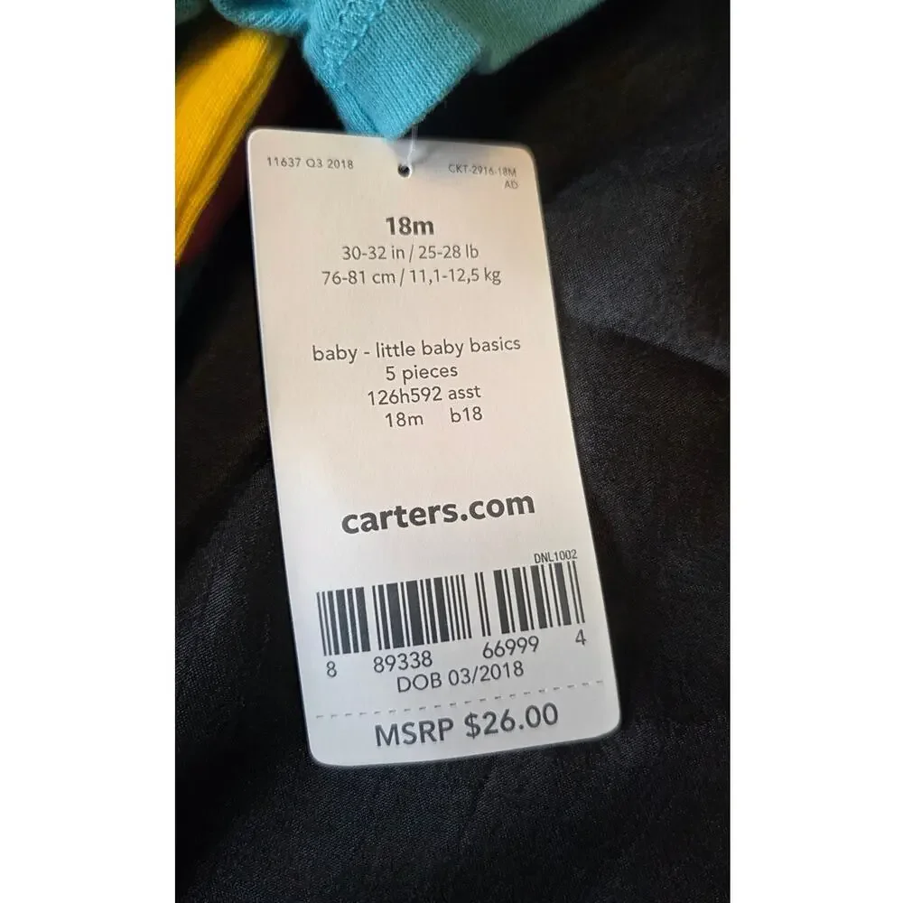 Lot of 5 Carter's 18 Month Bodysuits NEW